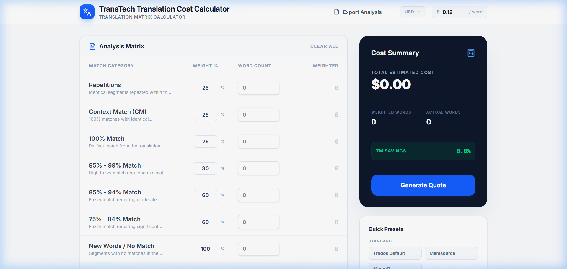 Translation Cost Calc
